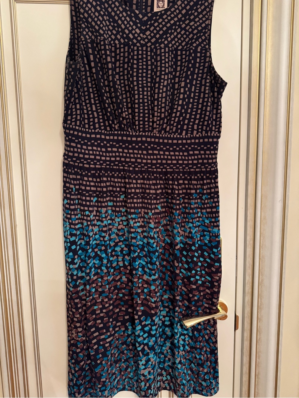 Anne Klein Navy and Teal Printed Midi Dress